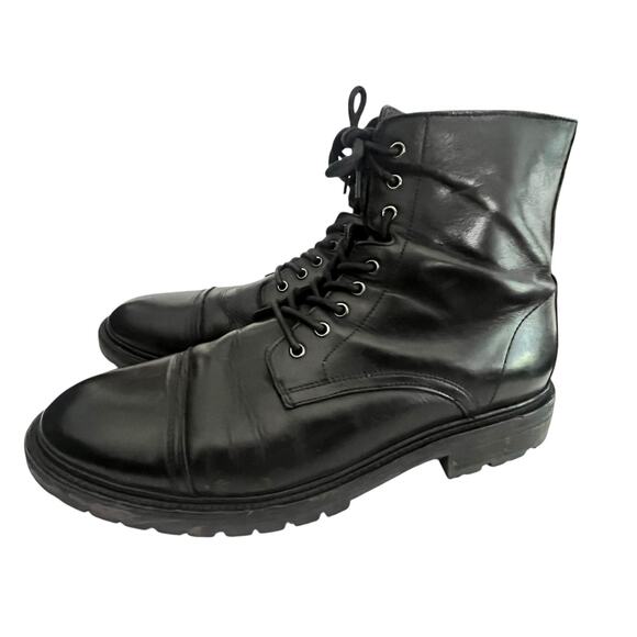 AllSaints Piero Combat Ankle Boots •EU 46/US 13• Black Leather Zipper $349 main image 8